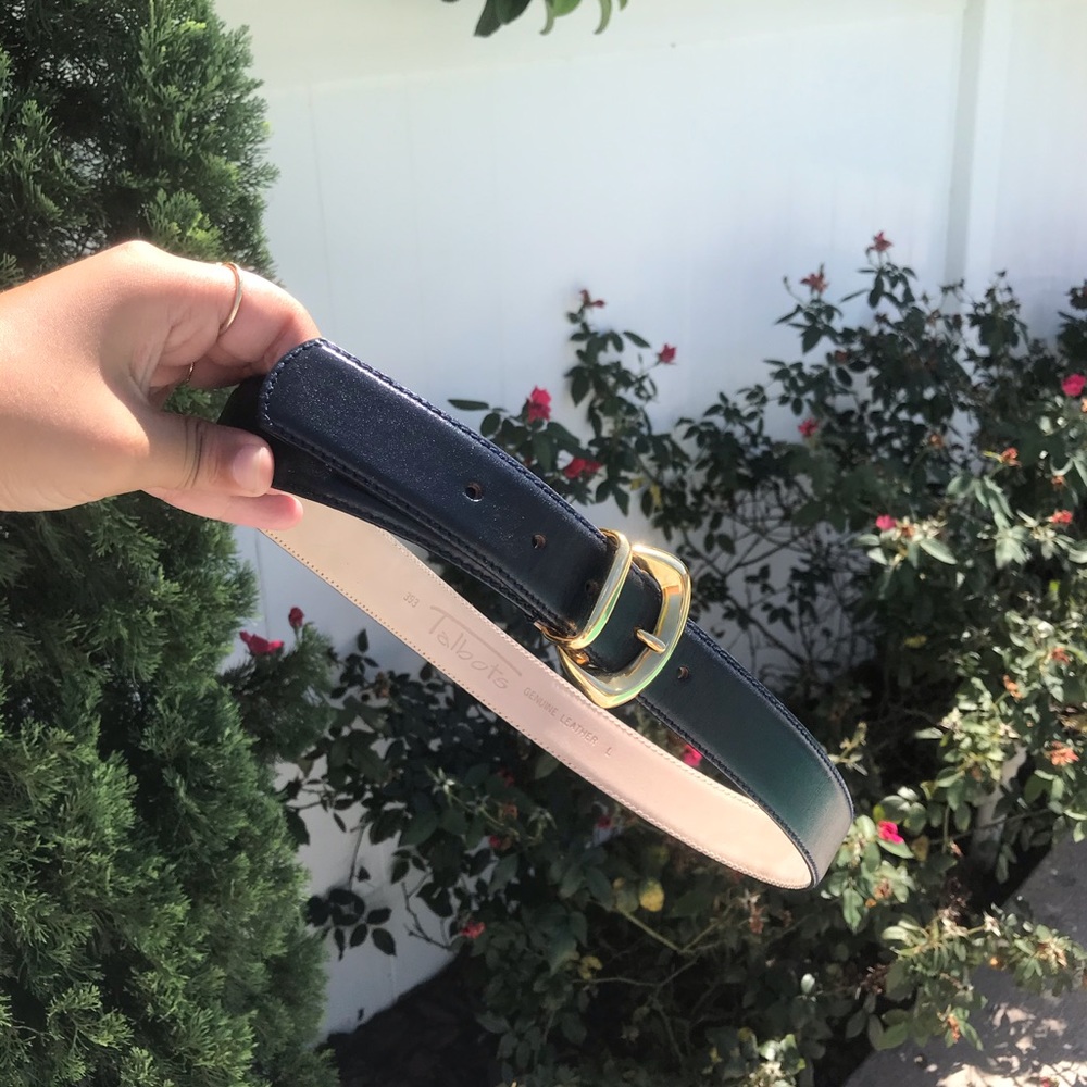 90s Vintage Black Genuine Leather Talbot Gold Belt